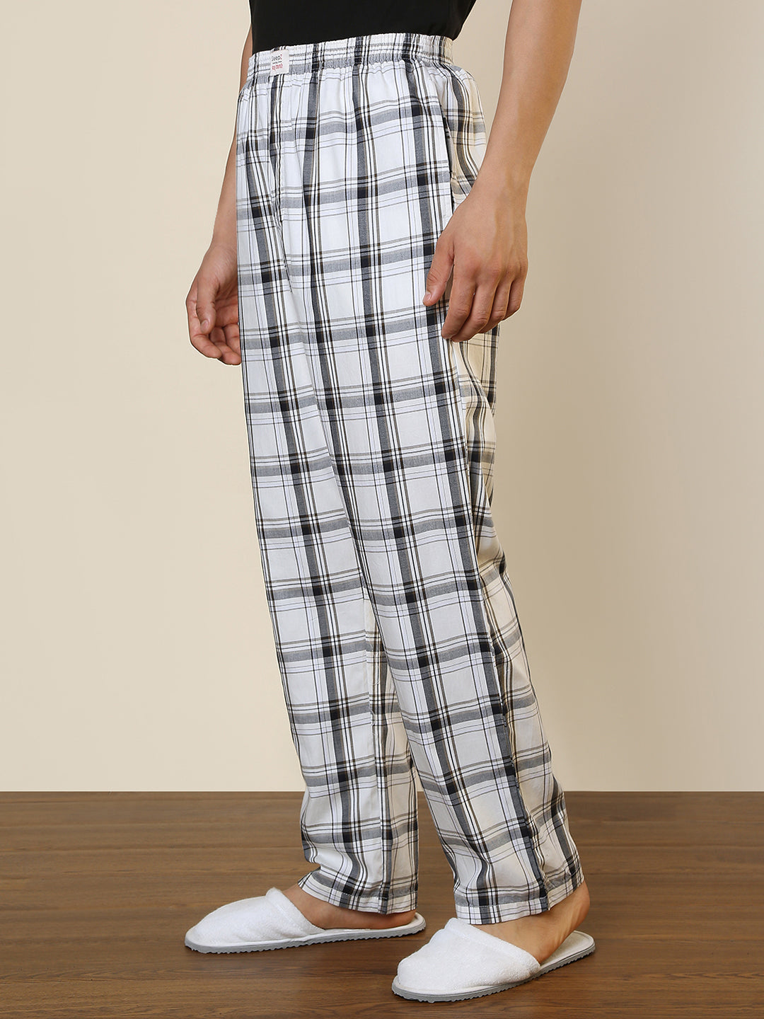 Sleepz Men White Checks Regular Fit Cotton Pyjama