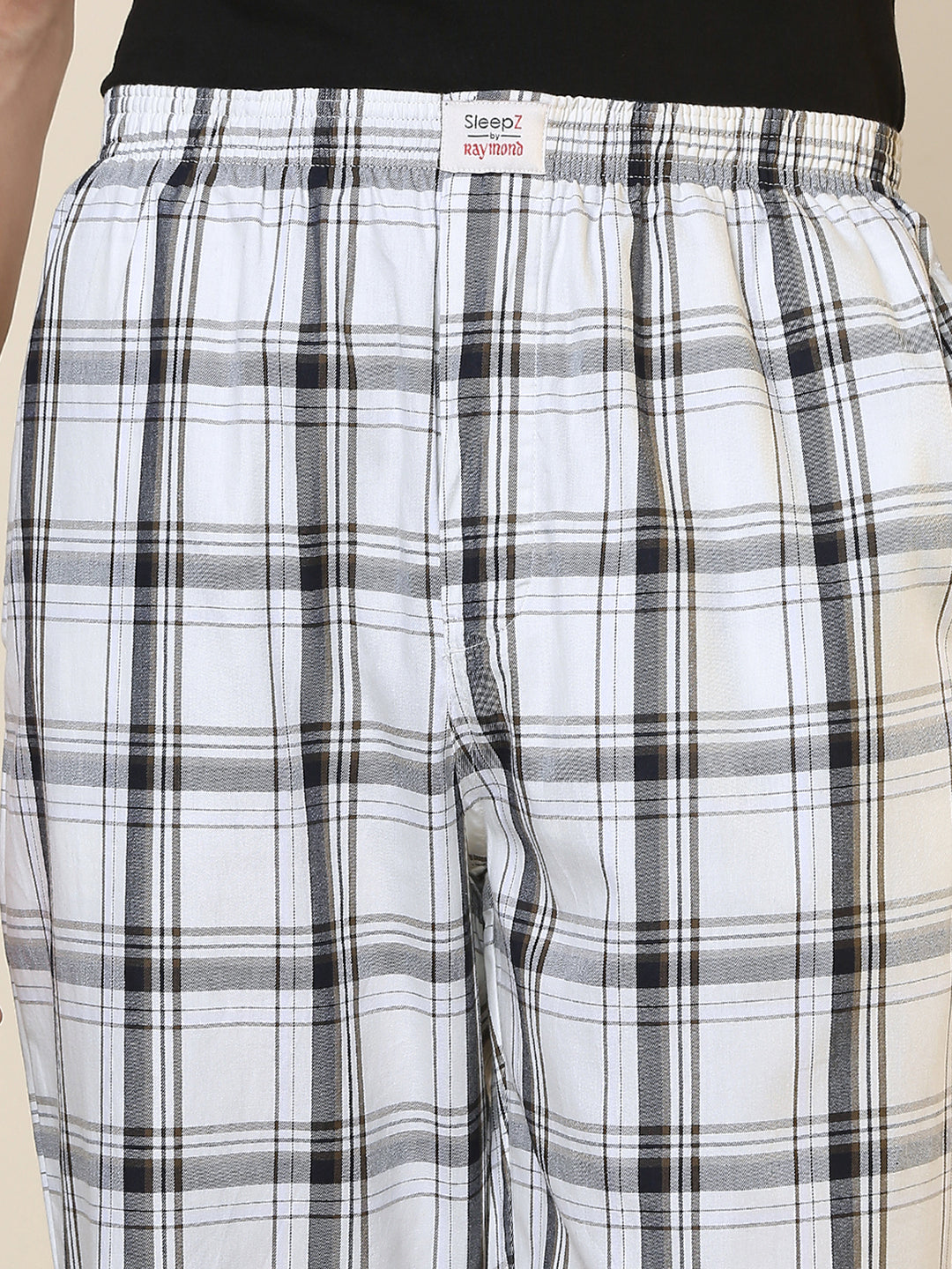 Sleepz Men White Checks Regular Fit Cotton Pyjama