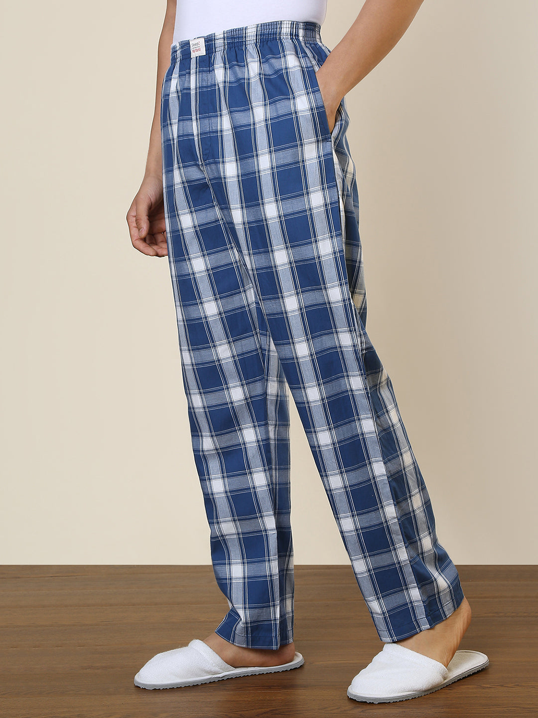 Sleepz Men Blue Checks Regular Fit Cotton Pyjama