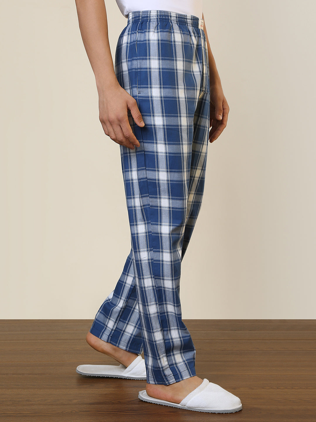 Sleepz Men Blue Checks Regular Fit Cotton Pyjama