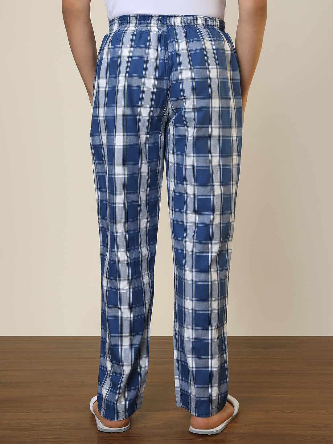 Sleepz Men Blue Checks Regular Fit Cotton Pyjama
