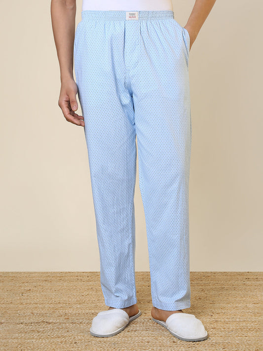 Sleepz Men Blue Printed Regular Fit Cotton Pyjama