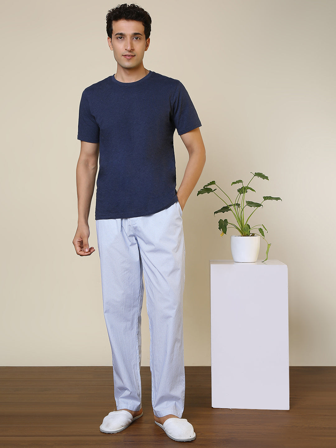 Sleepz Men Blue Printed Regular Fit Cotton Pyjama