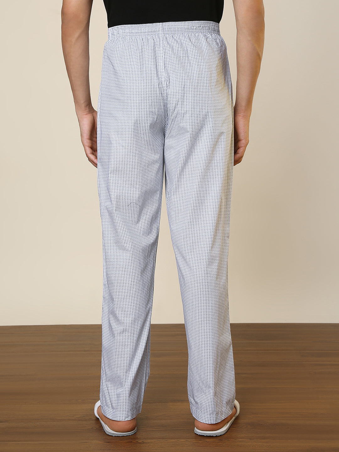 Sleepz Men White Printed Regular Fit Cotton Pyjama