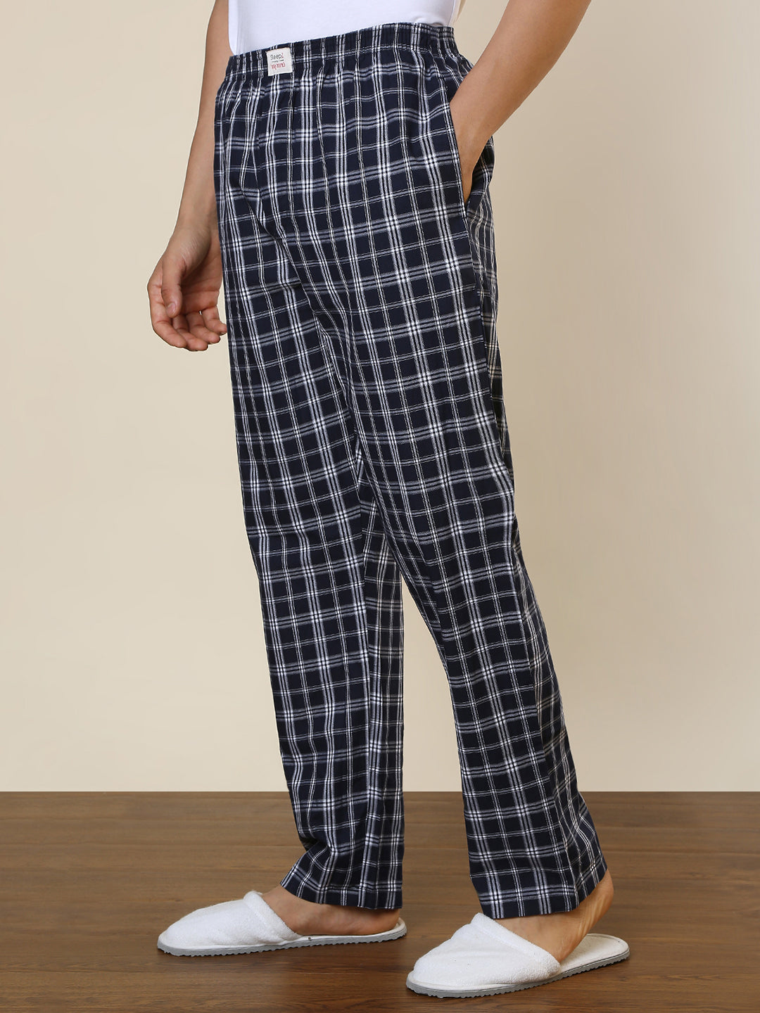 Sleepz Men Blue Checks Regular Fit Cotton Pyjama