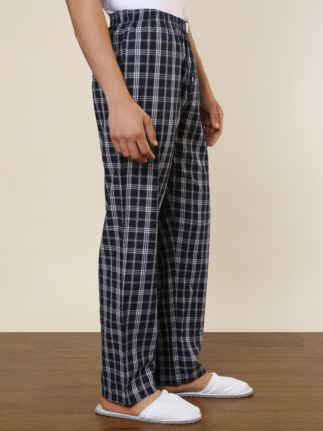 Sleepz Men Blue Checks Regular Fit Cotton Pyjama
