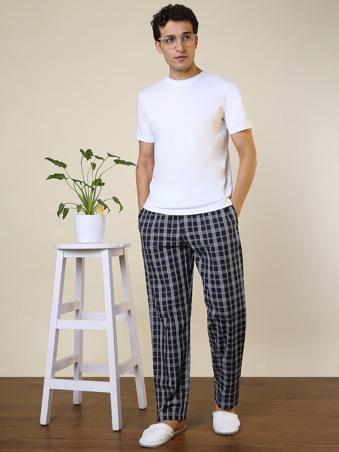 Sleepz Men Blue Checks Regular Fit Cotton Pyjama