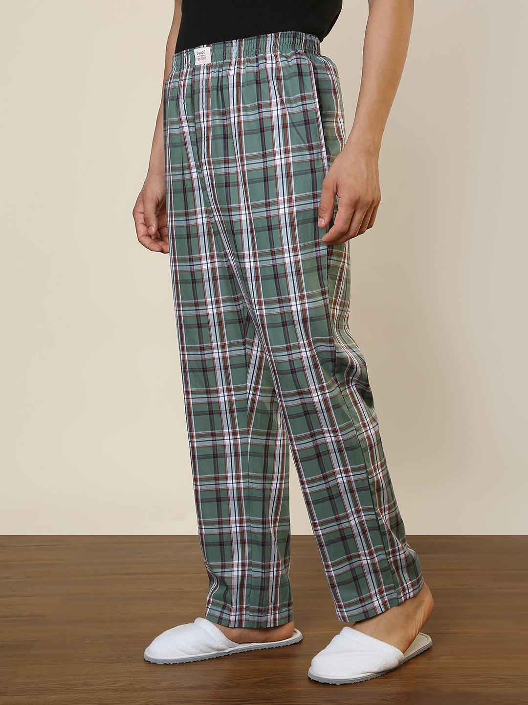 Sleepz Men Green Checks Regular Fit Cotton Pyjama