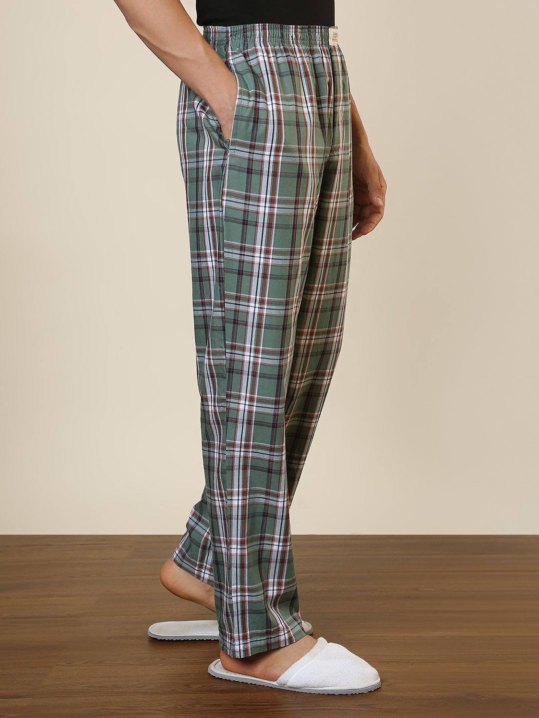 Sleepz Men Green Checks Regular Fit Cotton Pyjama
