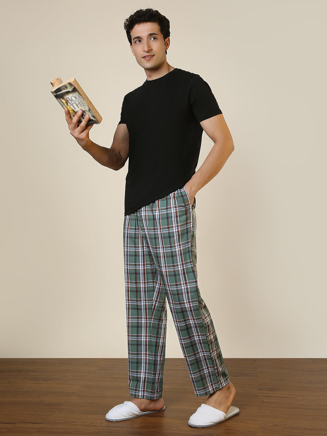 Sleepz Men Green Checks Regular Fit Cotton Pyjama