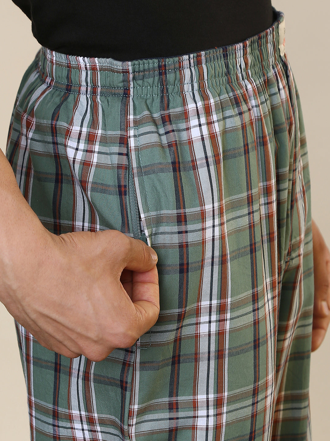 Sleepz Men Green Checks Regular Fit Cotton Pyjama