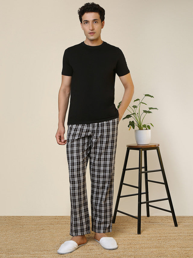 Sleepz Men Brown Checks Regular Fit Cotton Pyjama