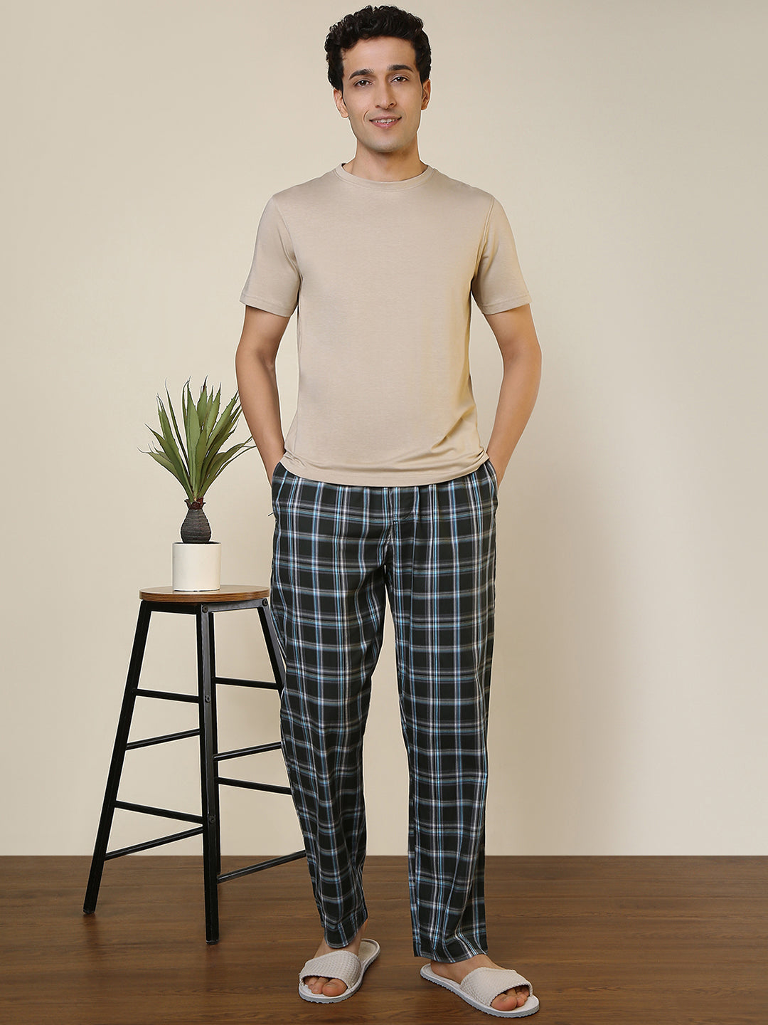 Sleepz Men Green Checks Regular Fit Cotton Pyjama