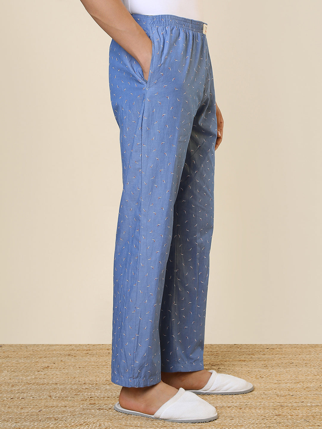 Sleepz Men Blue Printed Regular Fit Cotton Pyjama
