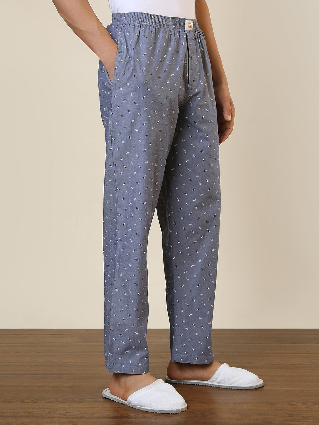 Sleepz Men Grey Printed Regular Fit Cotton Pyjama
