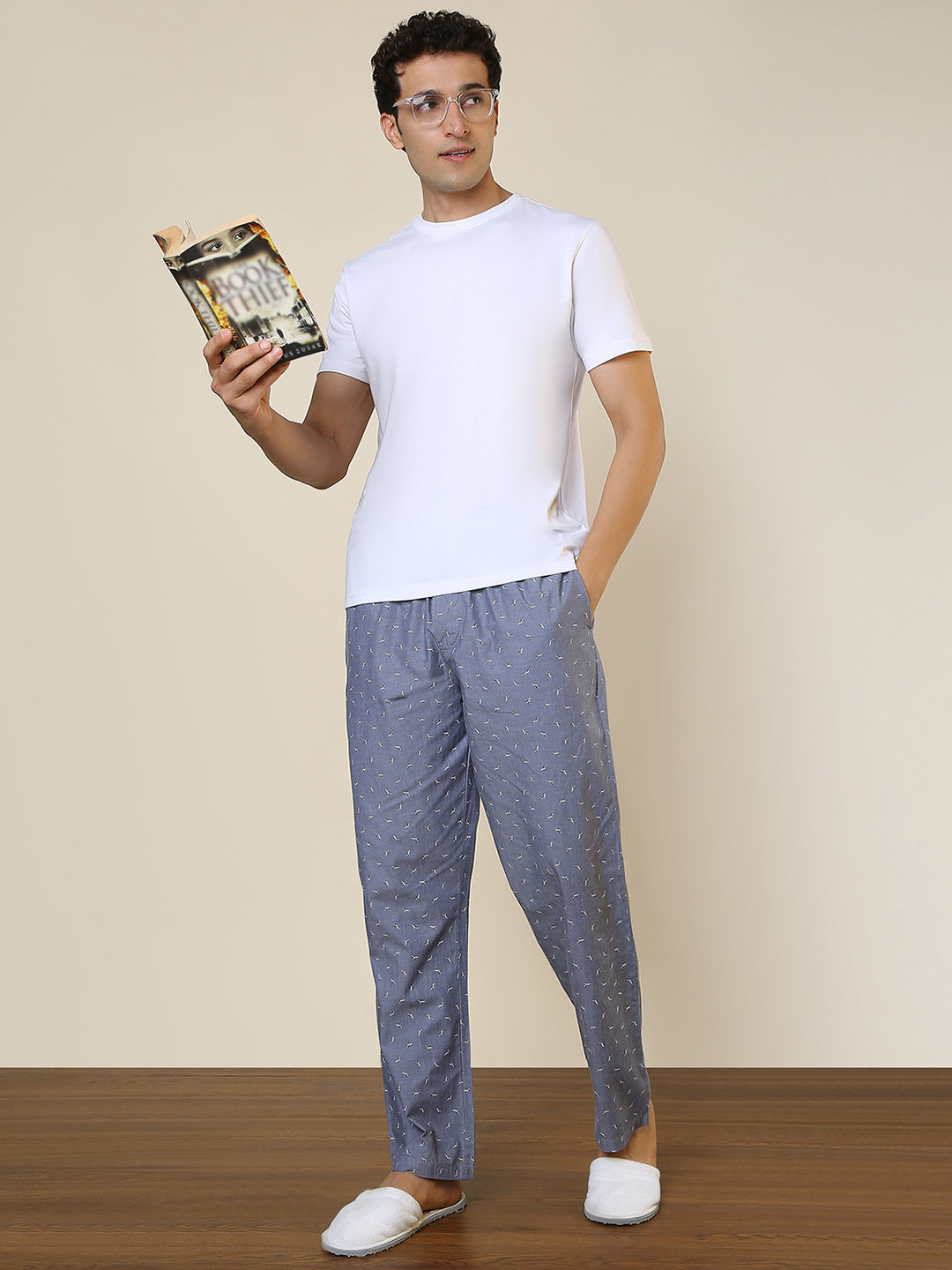 Sleepz Men Grey Printed Regular Fit Cotton Pyjama