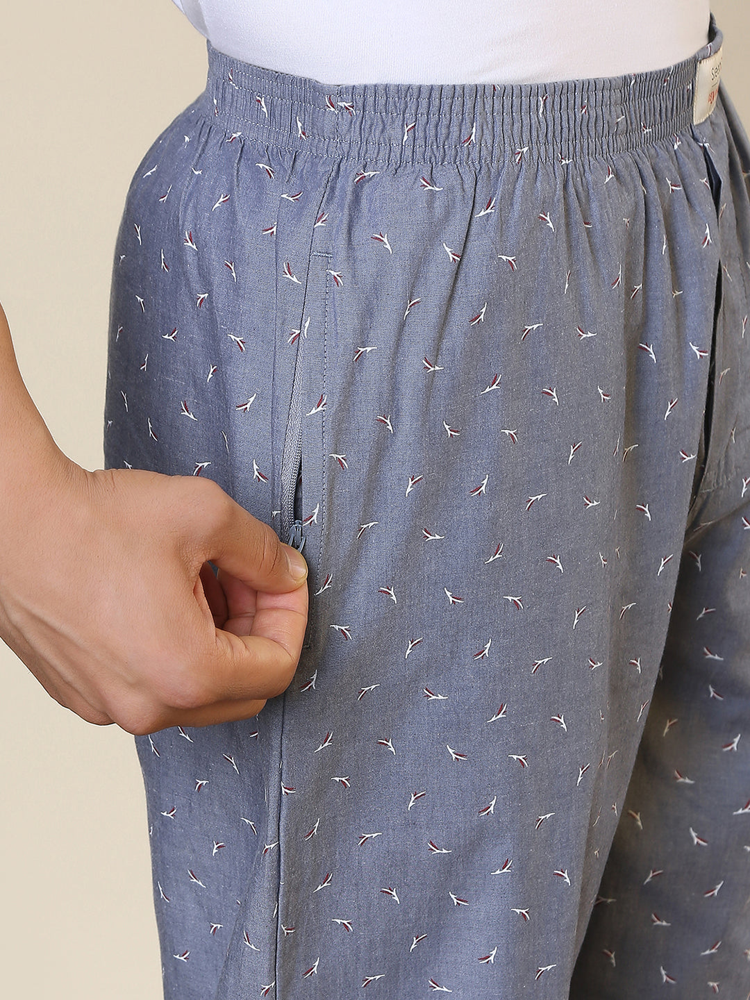Sleepz Men Grey Printed Regular Fit Cotton Pyjama