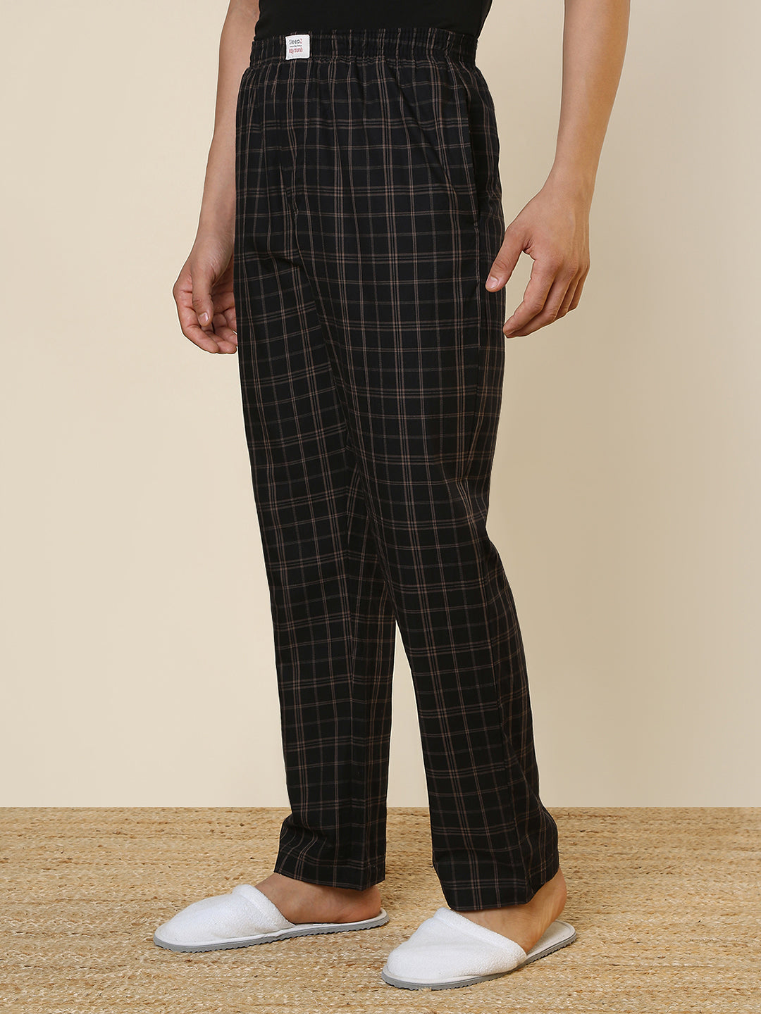 Sleepz Men Black Checks Regular Fit Cotton Pyjama