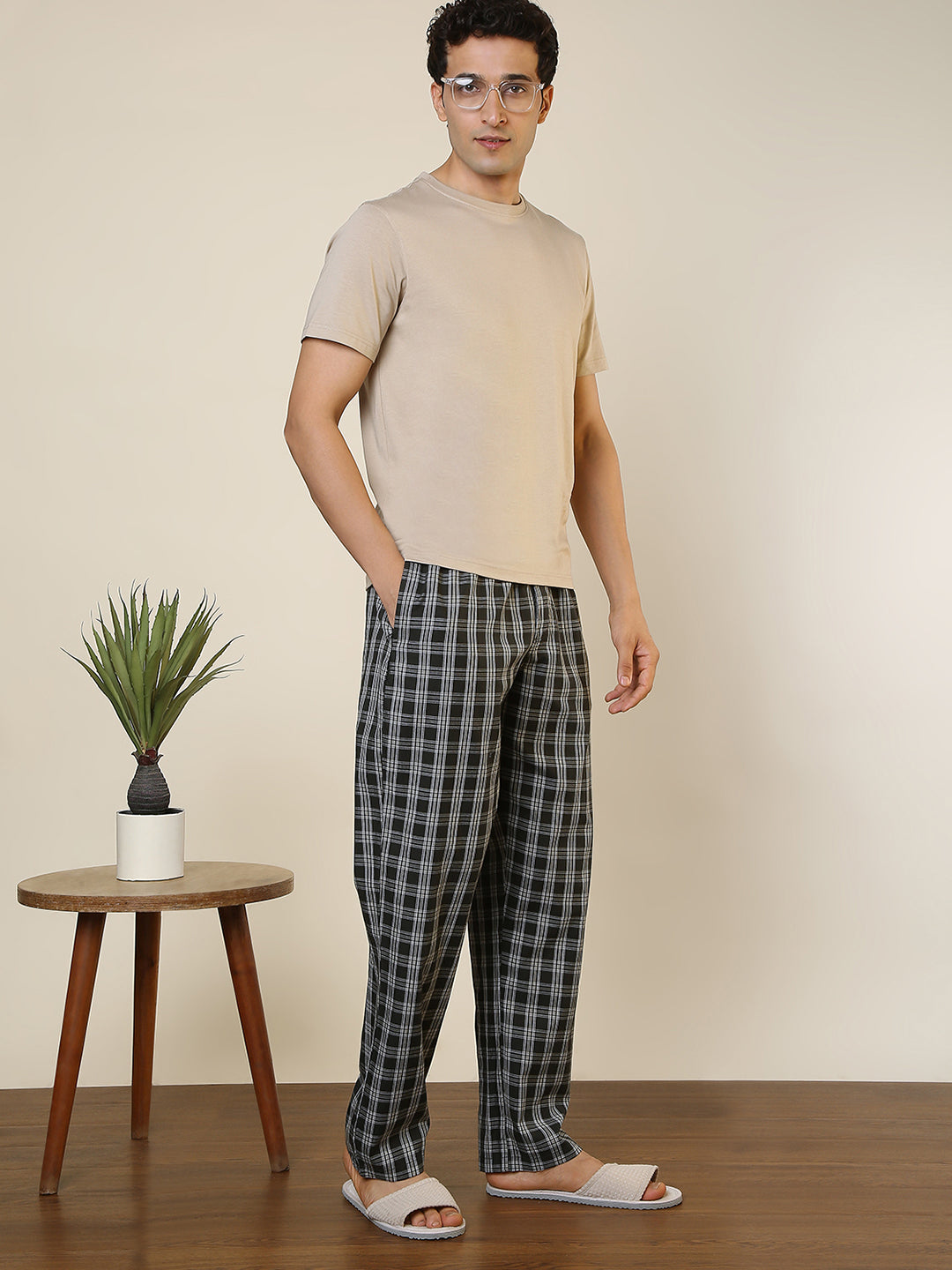 Sleepz Men Green Checks Regular Fit Cotton Pyjama