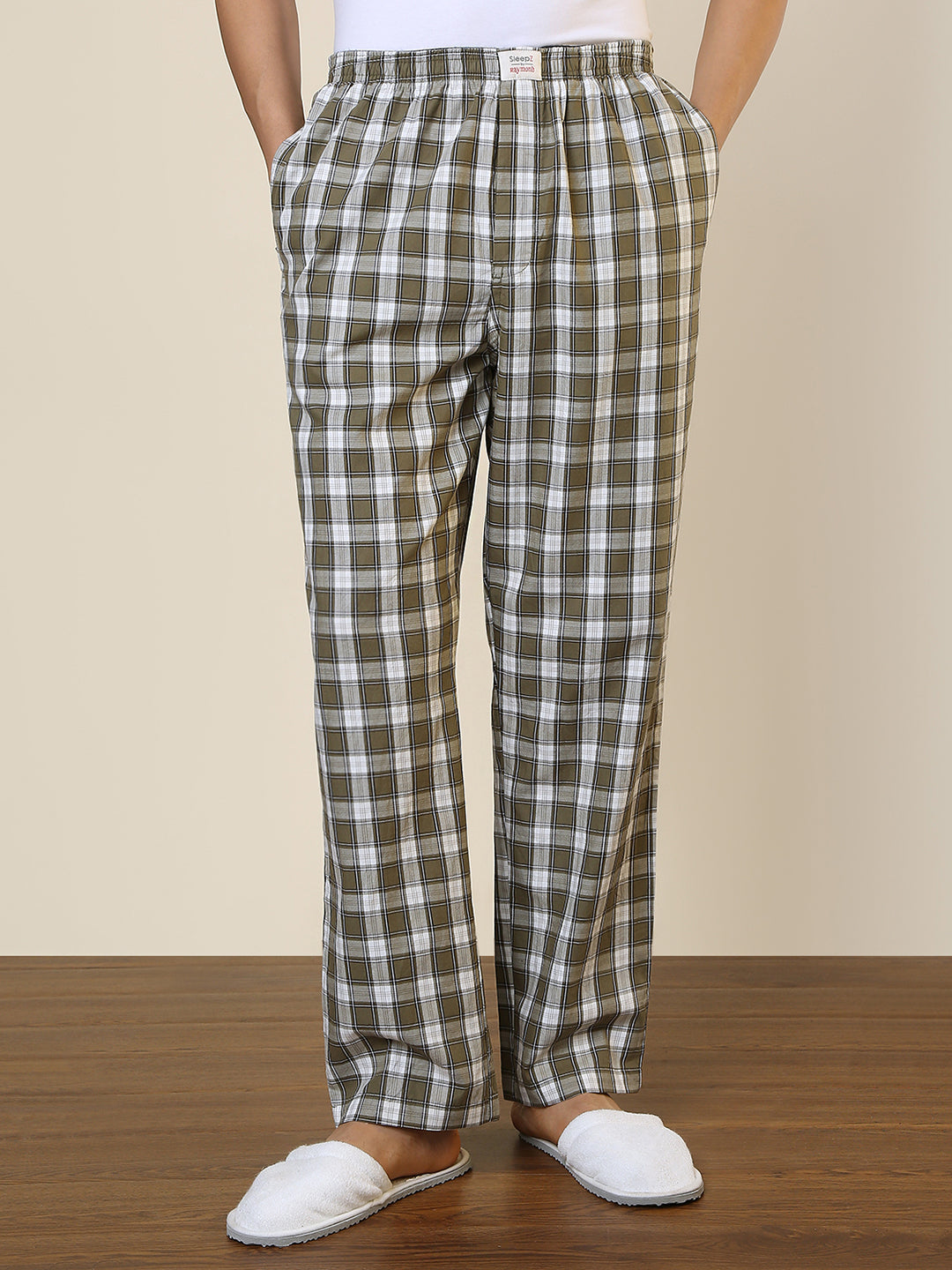 Sleepz Men Green Checks Regular Fit Cotton Pyjama