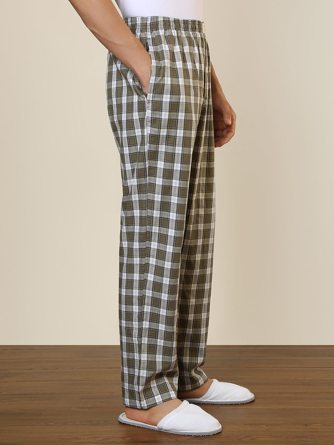 Sleepz Men Green Checks Regular Fit Cotton Pyjama