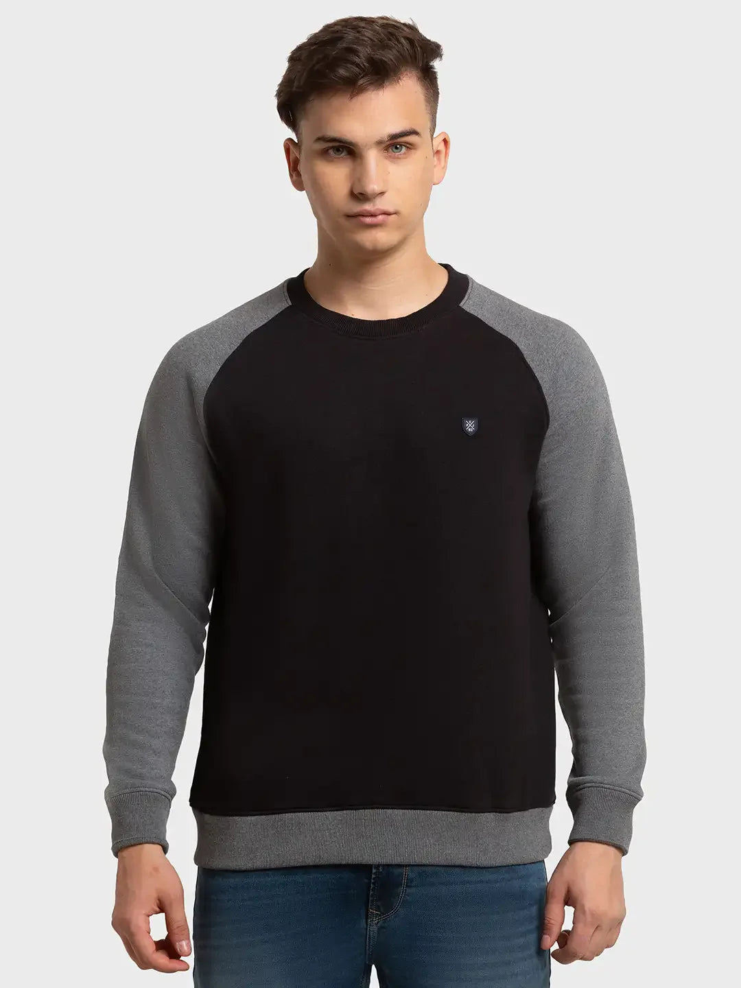 Men Black Tailored Fit Solid Cotton Polyester Blend Full Sleeve Henley Neck Collar Sweatshirts