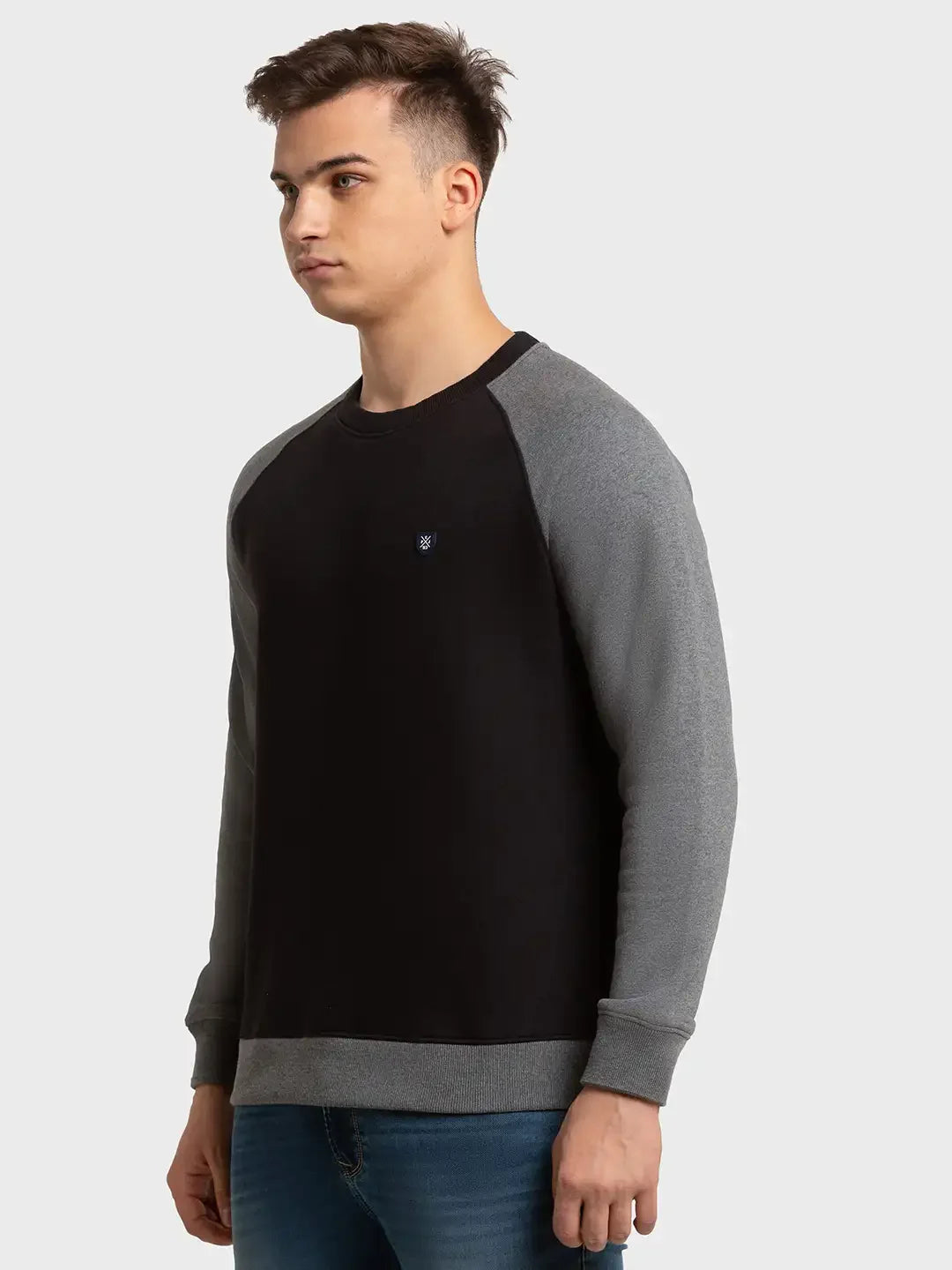 Men Black Tailored Fit Solid Cotton Polyester Blend Full Sleeve Henley Neck Collar Sweatshirts