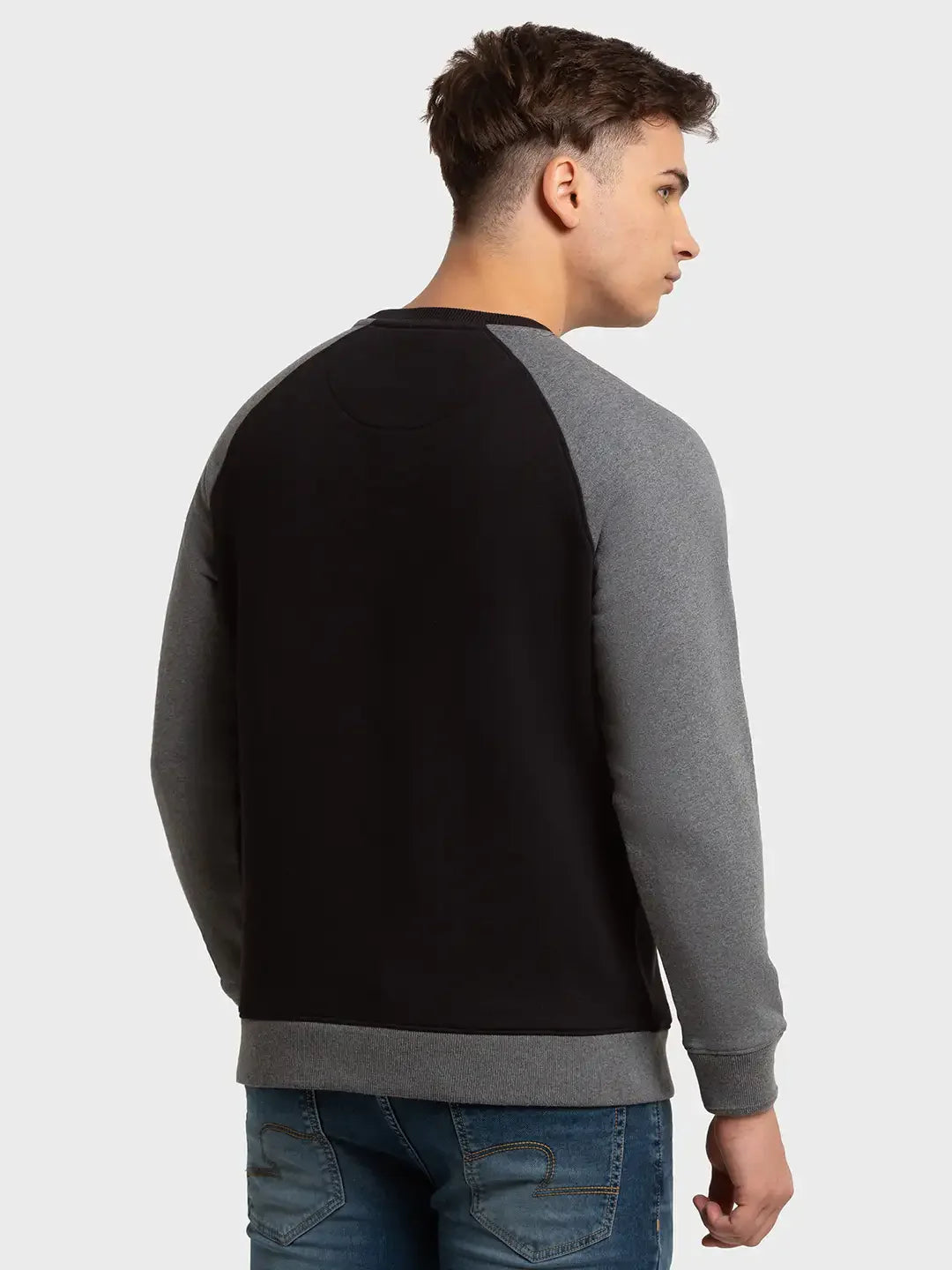 Men Black Tailored Fit Solid Cotton Polyester Blend Full Sleeve Henley Neck Collar Sweatshirts