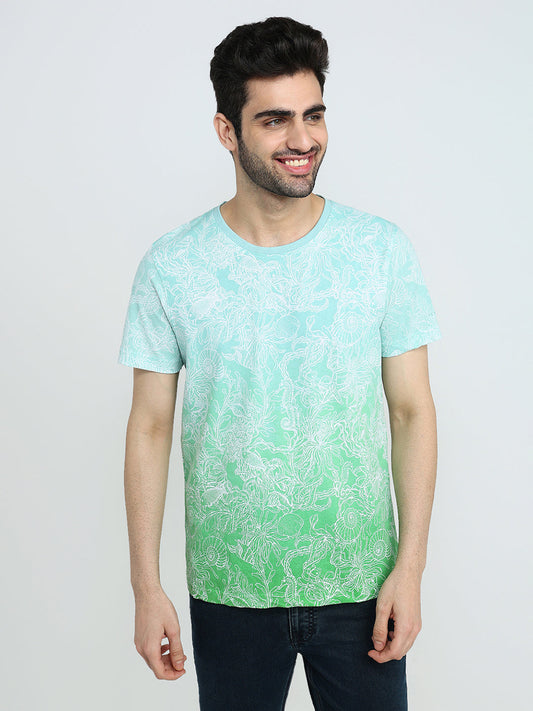 Colorplus Men Green Printed Regular Fit Cotton Half Sleeve T-Shirt