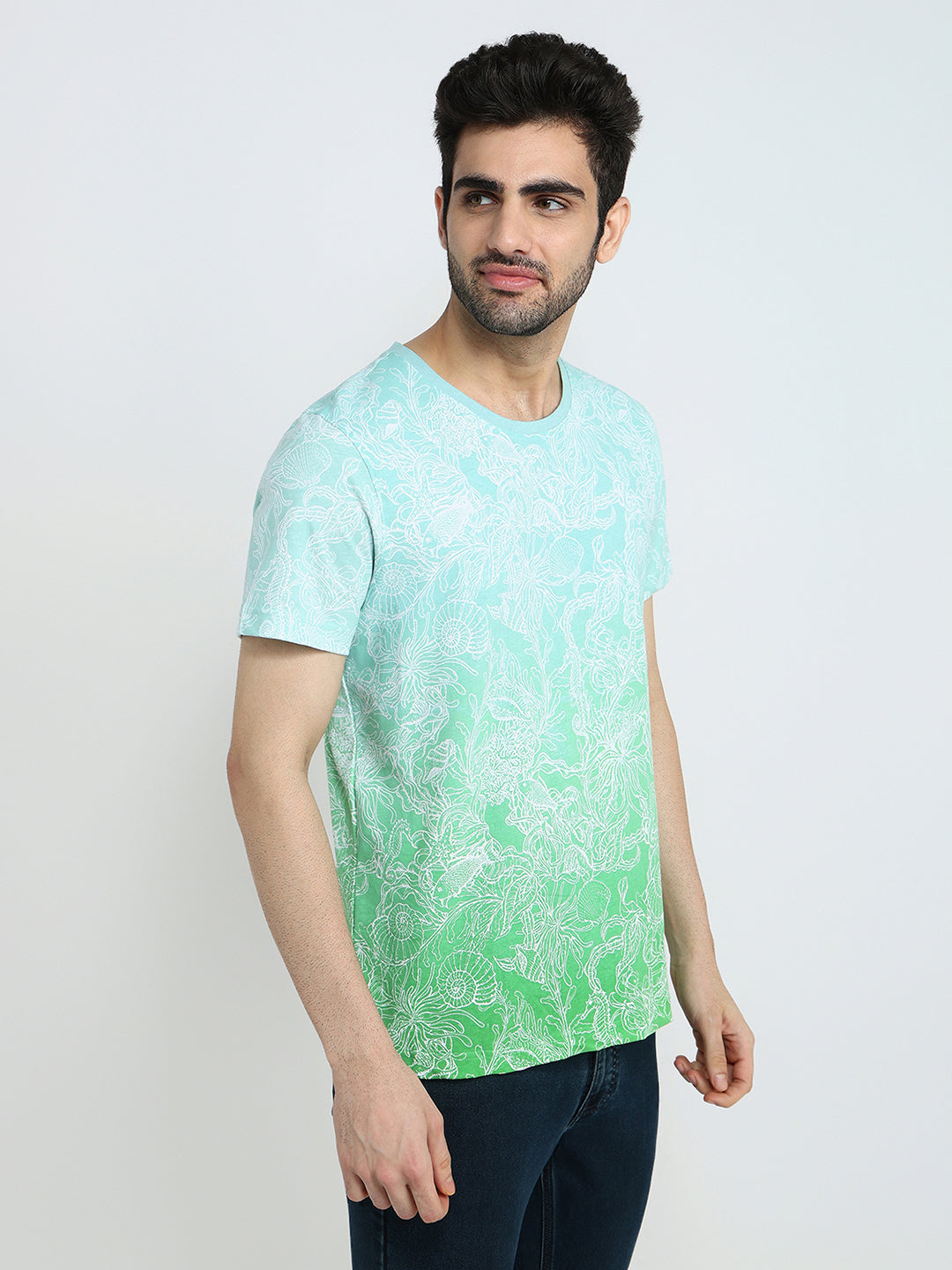 Colorplus Men Green Printed Regular Fit Cotton Half Sleeve T-Shirt