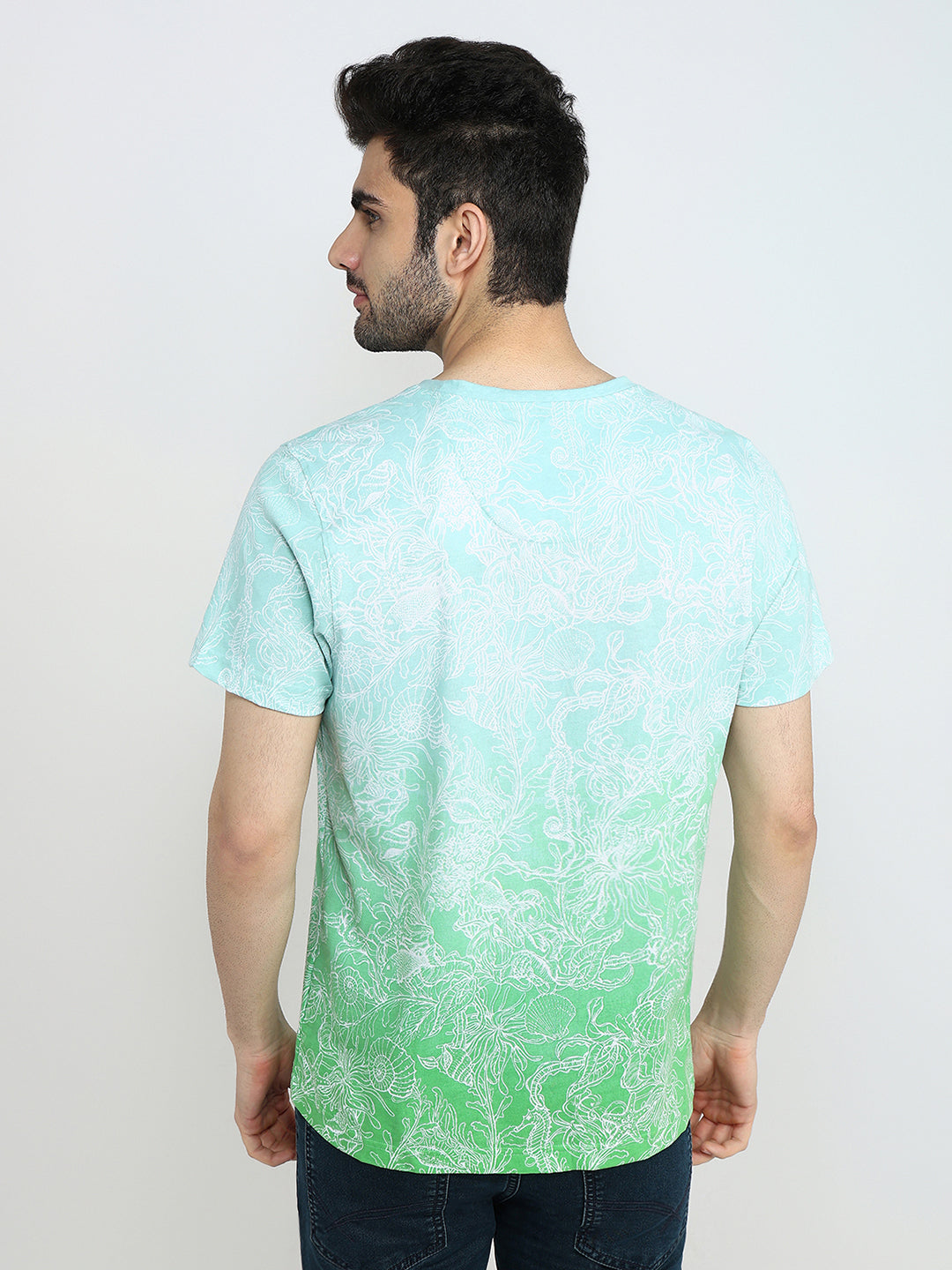 Colorplus Men Green Printed Regular Fit Cotton Half Sleeve T-Shirt