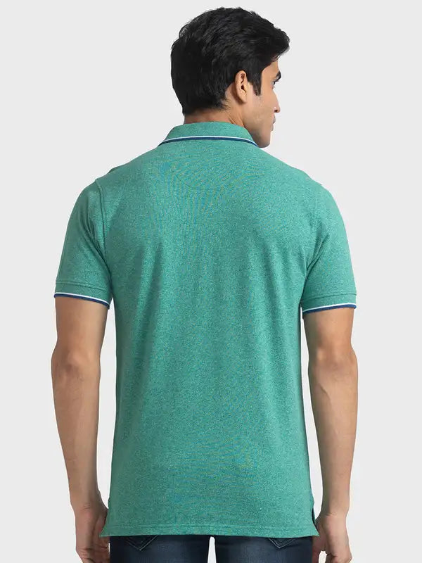 Men Green Tailored Fit Solid Cotton Half Sleeve Round Neck Collar Polo T-Shirt