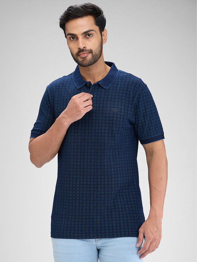 Colorplus Blue Stripe Regular Fit Half Sleeve Cotton T-Shirt