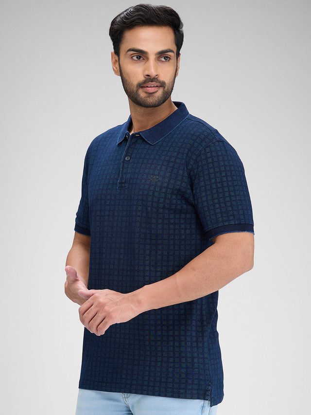 Colorplus Blue Stripe Regular Fit Half Sleeve Cotton T-Shirt