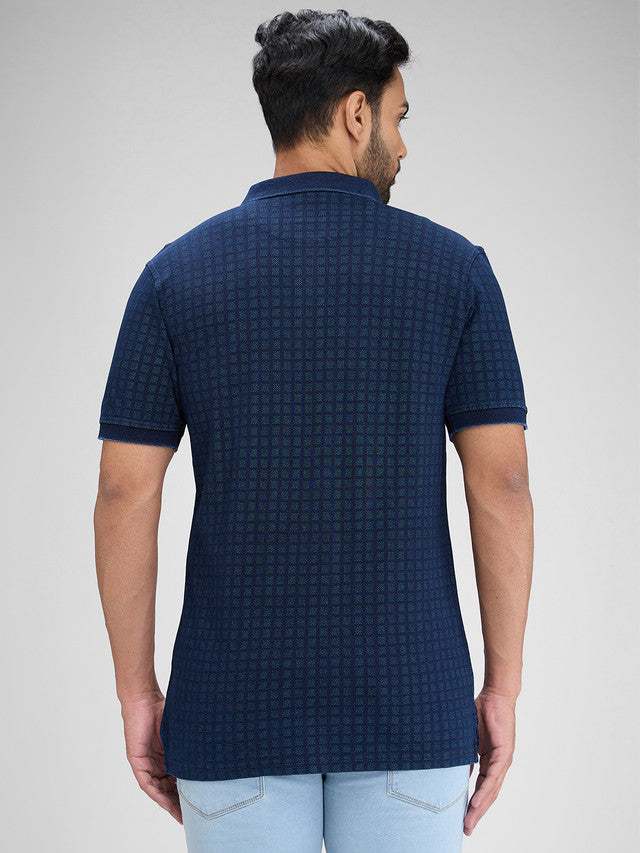 Colorplus Blue Stripe Regular Fit Half Sleeve Cotton T-Shirt