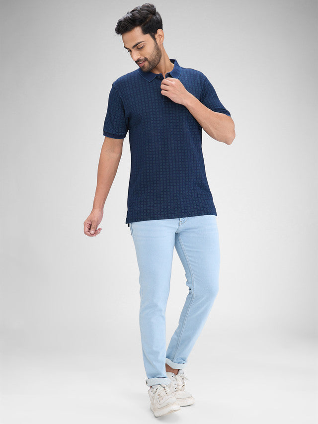 Colorplus Blue Stripe Regular Fit Half Sleeve Cotton T-Shirt