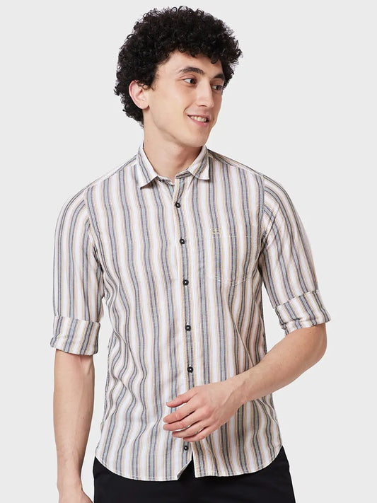 Colorplus Men Brown Striped Contemporary Fit Tencel Blend Casual Shirt