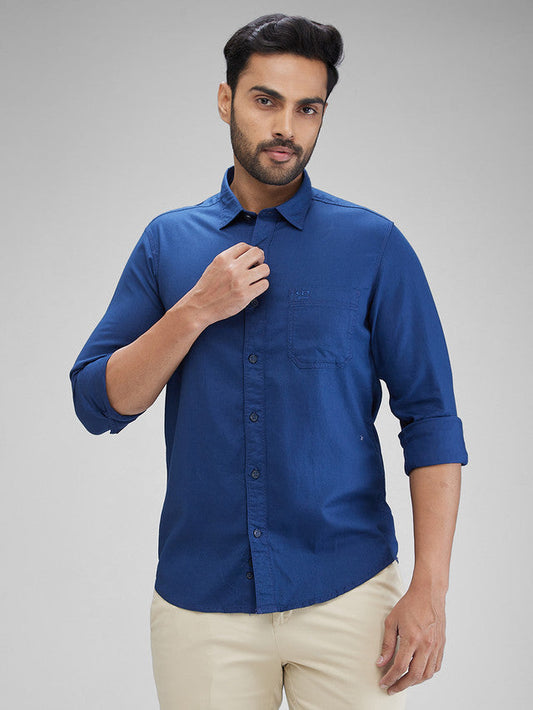 Colorplus Blue Solid Piece Dyed Slim Fit Full Sleeve Cotton Shirt