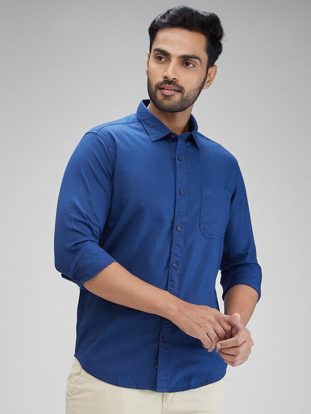 Colorplus Blue Solid Piece Dyed Slim Fit Full Sleeve Cotton Shirt