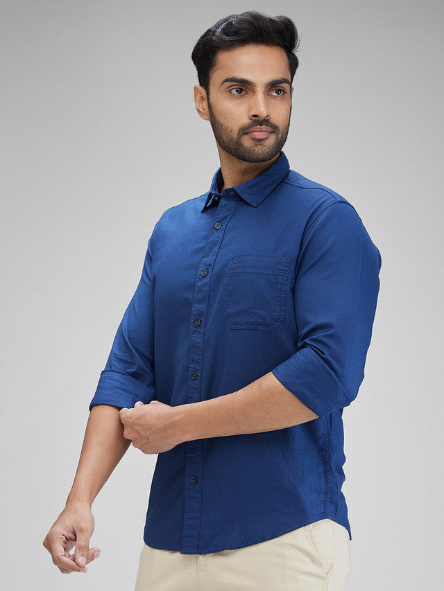 Colorplus Blue Solid Piece Dyed Slim Fit Full Sleeve Cotton Shirt