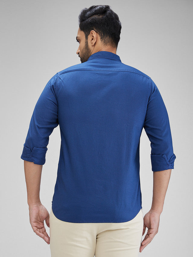 Colorplus Blue Solid Piece Dyed Slim Fit Full Sleeve Cotton Shirt