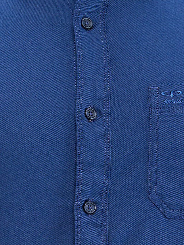 Colorplus Blue Solid Piece Dyed Slim Fit Full Sleeve Cotton Shirt
