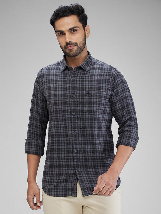 Colorplus Grey Checks Slim Fit Cotton Casual Shirt