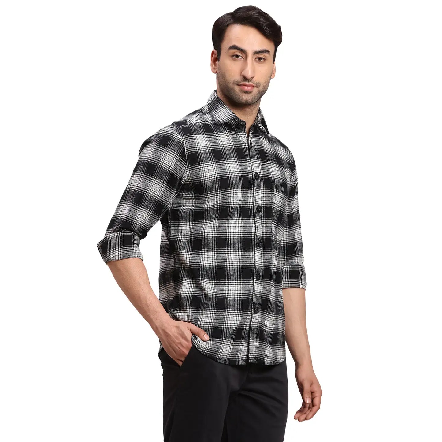 Colorplus Men Black Regular Fit Checks Cotton Casual Shirt