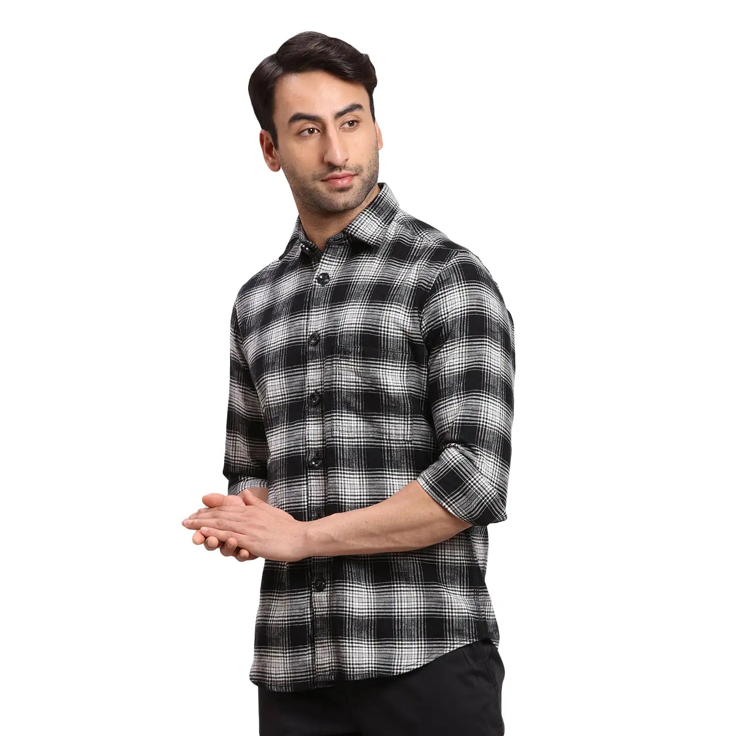 Colorplus Men Black Regular Fit Checks Cotton Casual Shirt