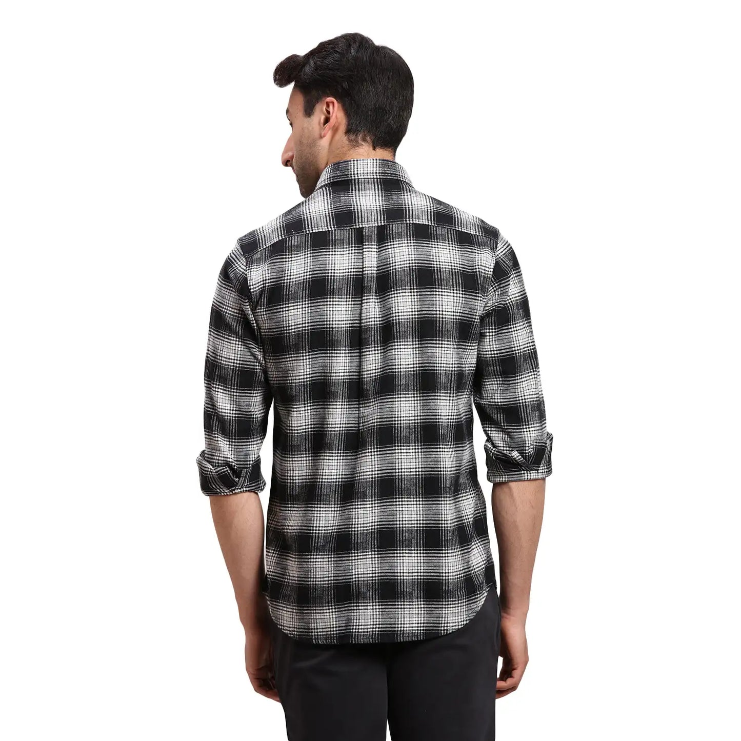Colorplus Men Black Regular Fit Checks Cotton Casual Shirt