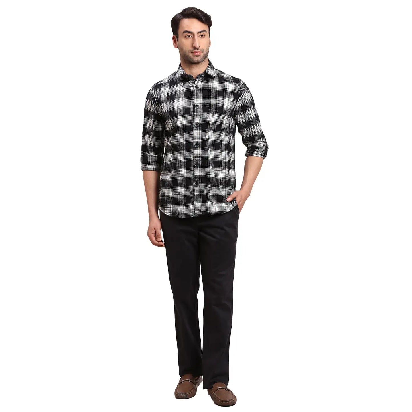 Colorplus Men Black Regular Fit Checks Cotton Casual Shirt