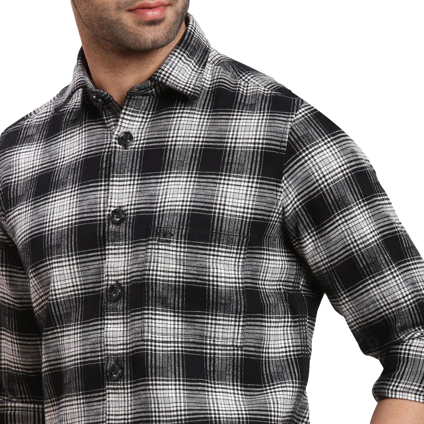 Colorplus Men Black Regular Fit Checks Cotton Casual Shirt