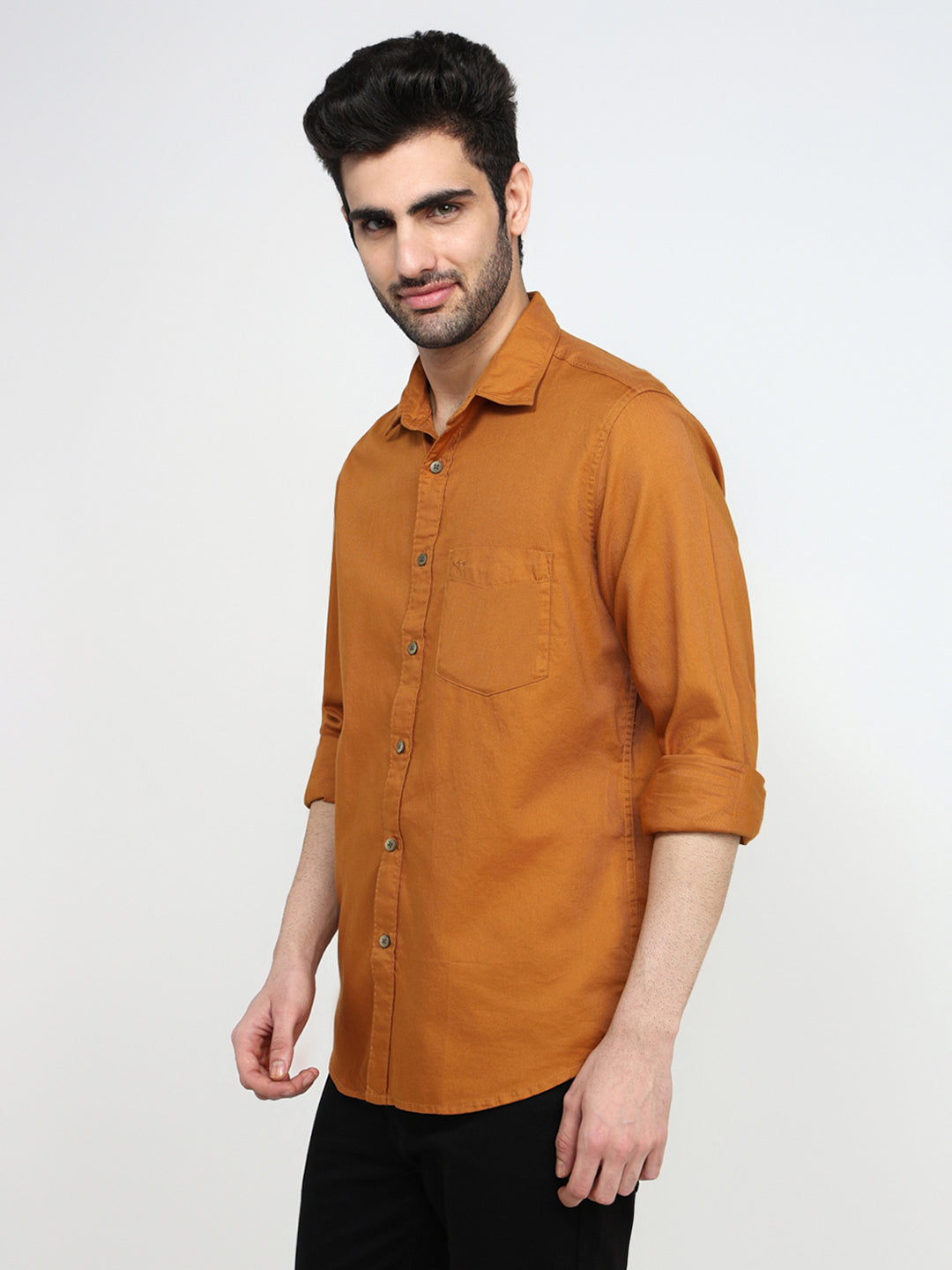 Colorplus Men Orange Solid Regular Fit Cotton Full Sleeve Casual Shirt