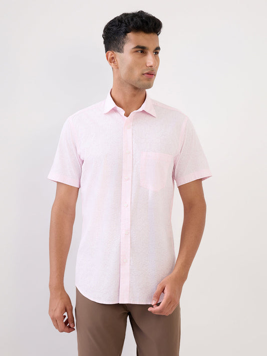 Colorplus Men Orange Printed Regular Fit Cotton Half Sleeve Casual Shirt